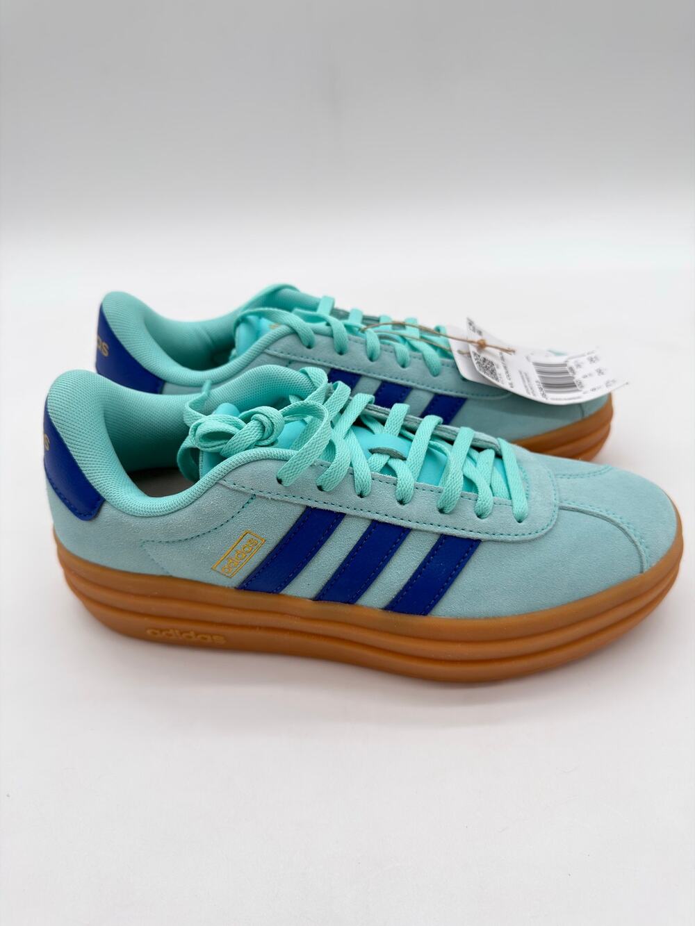 Adidas VL Court 3.0 Bold Platform Aqua Blue Suede Skate Trainer Low Sneakers 7.5